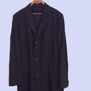 **Men’s Dark Gray Wool Top Coat – Medium | Full Length Classic Dress Coat**